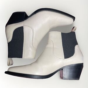 Everlane Leather Boots Womans 5.5 Ivory Black Elastic Square Toe Block Heel